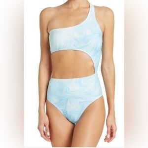 NWT VYB Cut Out Asymmetrical One Piece Swimsuit
Blue Marbled Tie Dye | Small